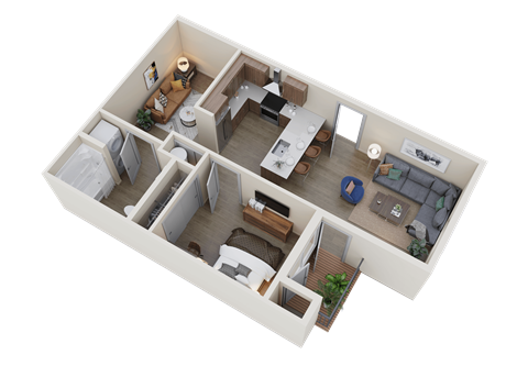 Floor plan for 1 bed, 1 bath, 717 sqft